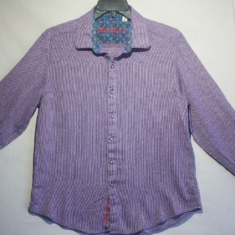 Robert Graham Flip Cuff purple paisley long sleeve button-up men's shirt size XL